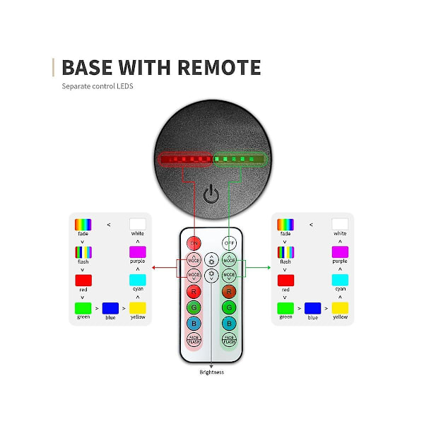 3D LED natlampe base to farvet 7 farver LED lampe base med fjernbetjening USB-kabel til akryl og