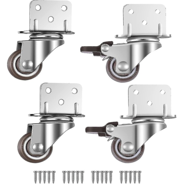 4 Pack Swivel Castors, Furniture Castors, Wheels With Brake, L-mounting Plate 25mm