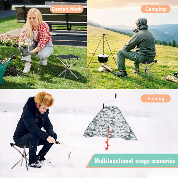Campingpall, Liten hopfällbar stol, Lätt hopfällbar pall Kompakt ryggsäckspall med bärväska (svart)