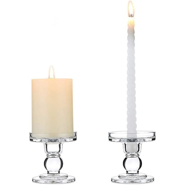 2 Pcs Glass Candlestick And Pillar Holder, 8cm Tall Crystal Window Candles Stand, For Wedd