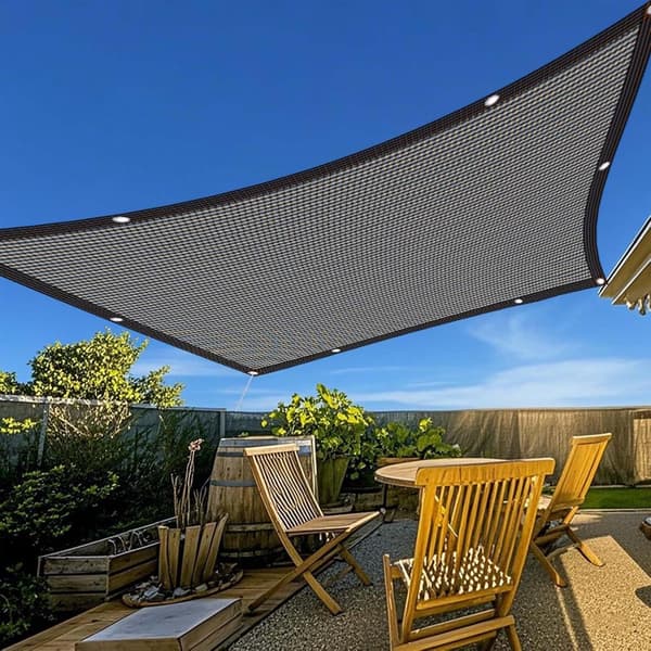 Solsejl, UV-blokerende åndbart polyethylennet med forstærkede hjørner til terrasse, have, pergola, brun, 3 x 4 m