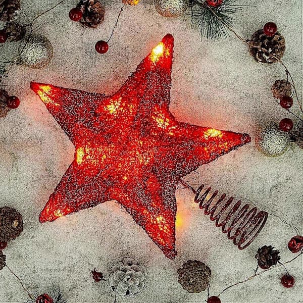 Rød Glitterstjerne Juletrestjerne 25 cm for Julehjemmefestdekorasjon
