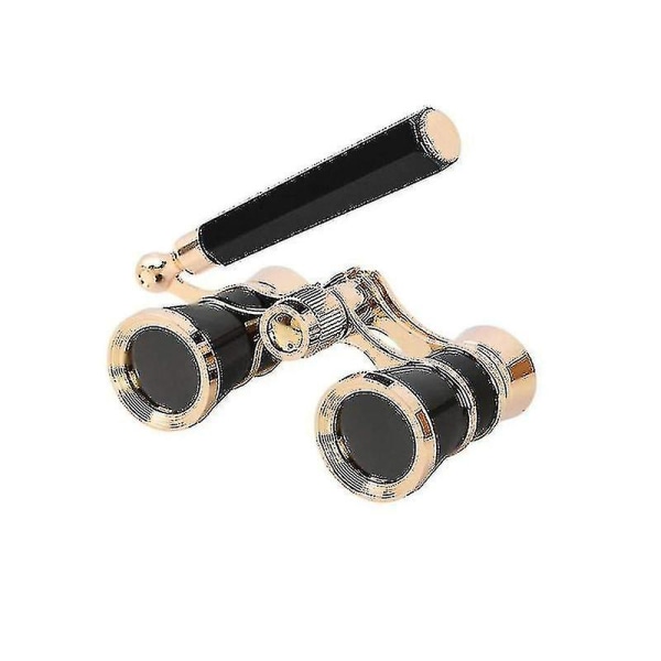 3x25 Binoculars Metal Opera Theater Glasses Coated Lens Red Telescope W/ Handle-color: Black