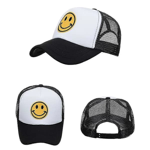 Truckerkeps med smiley-ansikte, justerbar sommarkeps med mesh