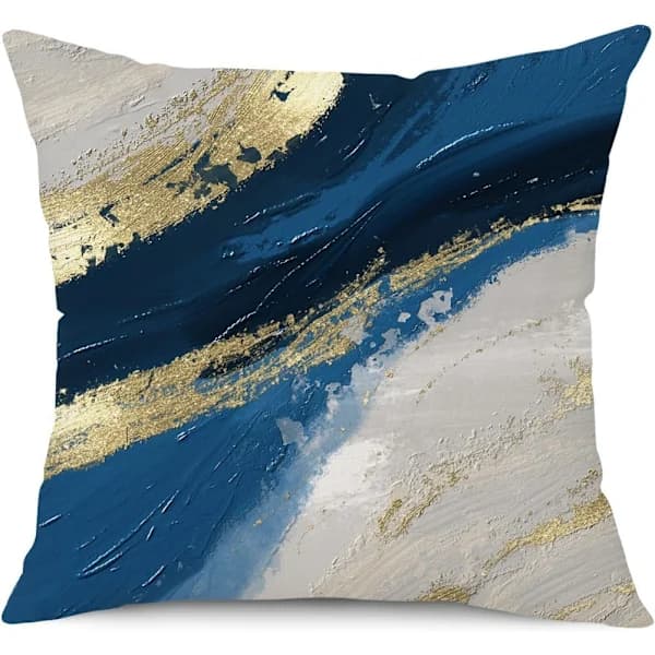 Kuddfodral 4-pack 45x45 cm, marinblå och guld, dekorativa linnekuddfodral