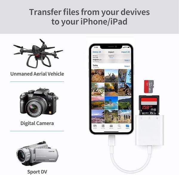 Kortlæser - Lightning til SD/TF-kortlæser - 2-i-1 Lightning til SD-kortlæser til iPhone