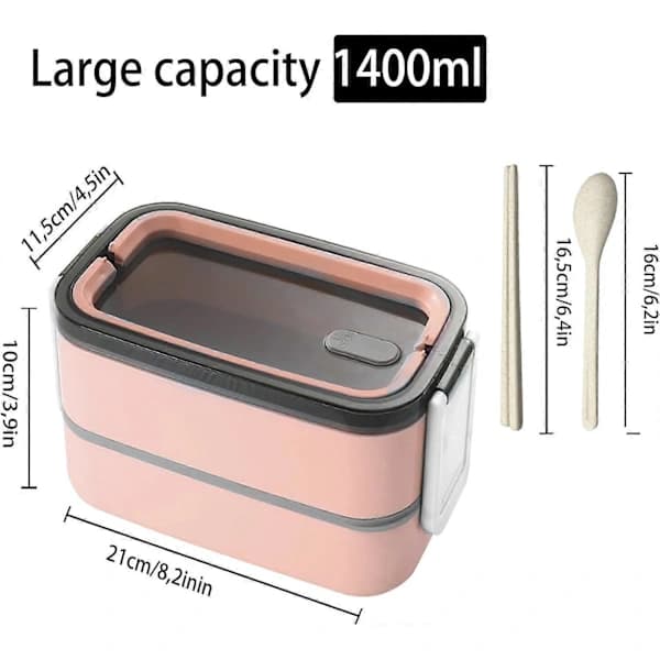HA~Matlåda, Bento Box med Sked, Partition, Mikrovågssäker, Rosa