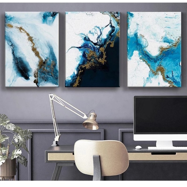 Konst Canvas Marinblå abstrakt målning-(50X70cm)X3 Oinramad