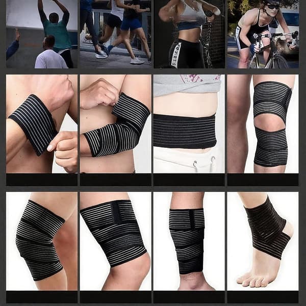 Elastisk kompressionsknæbandage, 180 cm, justerbar støtte til sport og daglig brug, sort