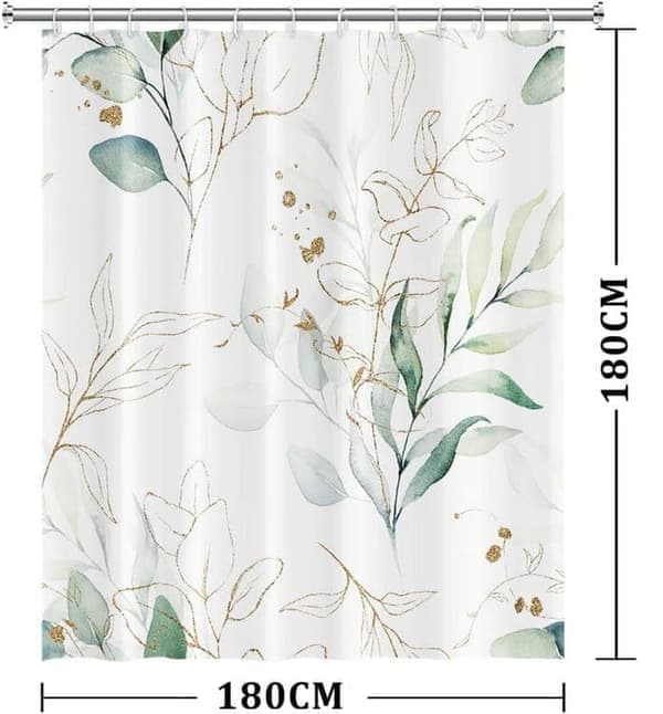 Duschdraperi med Eukalyptusblad – 180x180 cm, Textil i Polyester, Mögelresistent & Vattenavvisande