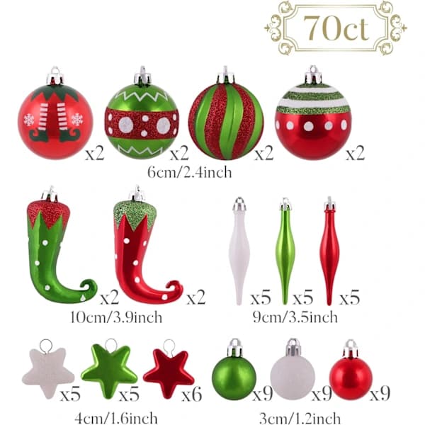 HA~70 Julekuler, 3-8 cm Sjarmerende Alv Knusesikre Julekulepynt Dekorasjon for Juletrepynt