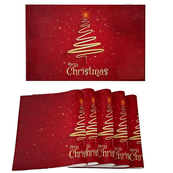 God Jul Julgransunderlägg Set Om 6, Icke-/Torkbara Linnedutrymmen Matsal Bordsunderlägg Set, Värmebeständiga T