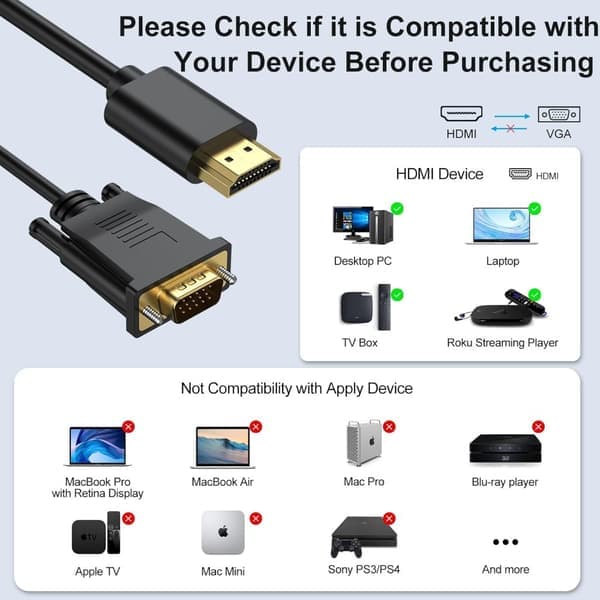 HDMI til VGA Kabeladapter - 1,8 meter