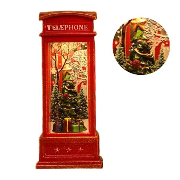 Snøkulelykt Telefonkiosk Designet Julelysende Ornament for Bar KTV Dekorasjon