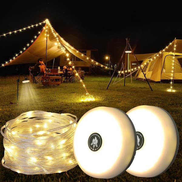 2-HAck 10M Camping Ljusslinga, USB Uppladdningsbara LED-lyktor, IP44 Vattentät, Varmvit För Utomhuscamping