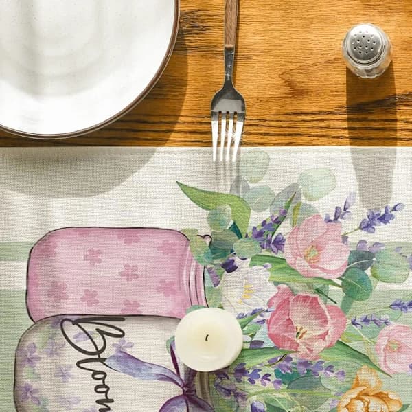 Vase Bloom Tulip Lavender Spring Table Runner, Seasonal Kitchen and Dining Table Decoration for Home Party Decoration 33x183 cm