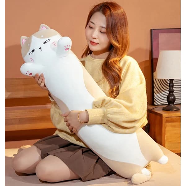Sød kattebamse lang kropspude brun 110CM
