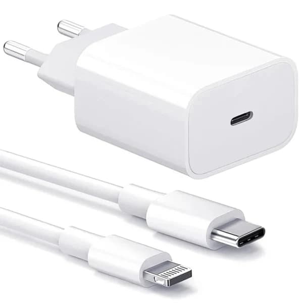 Hurtigoplader 20W til iPhone med 2 meter datakabel + opladerhoved Hvid 20W - 2 stk. todelt sæt