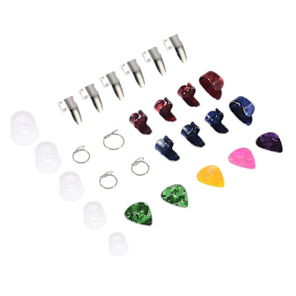 Gitarrtillbehörssats inklusive 18 stycken tum- och fingerplektrum