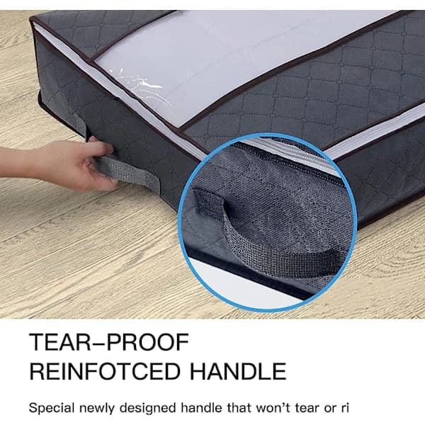 3 Pcs/Set Underbed Storage Box Foldable Non-Woven Fabric Storage Bag with Clear Window for Comforters Blankets Pillows