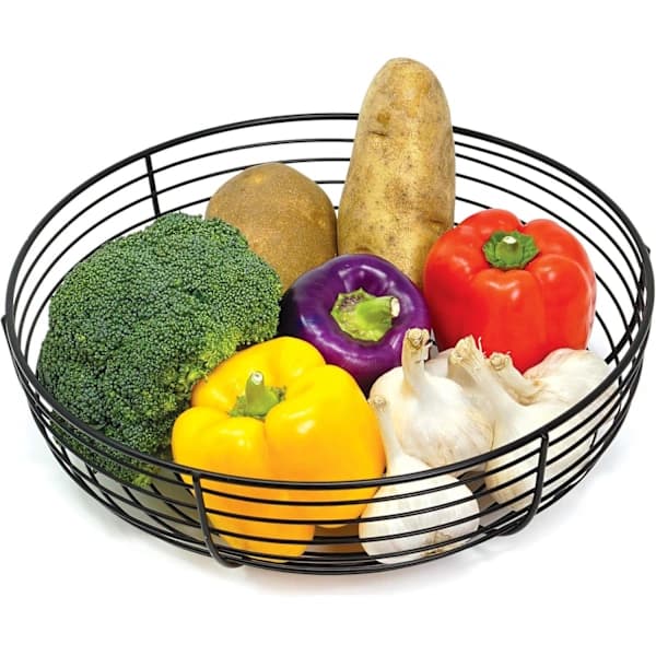 HA~Fruktskål for benkeplate, trådkurv for frukt, brød, grønnsaker, snacks, svart