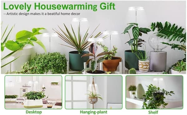 Plant Grow Light, Adjustable Height, Grow Light with On/Off Timer (3/9/12 Hours) - Suitable for Small Plants