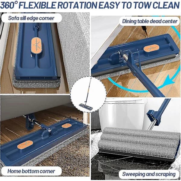 Stort Flat Moppsett, 360° Svivelmopp med Vridningsfunksjon, Gulvmoppsett Flat Mopp med Gjenbrukbare Mikrofibermoppeputer for Hardtre Laminatfliser...