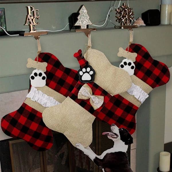 Julestrømper til hunde, 2-pak, Buffalo Plaid julestrømper store benformede hængende dyrestrømper til dekorationer