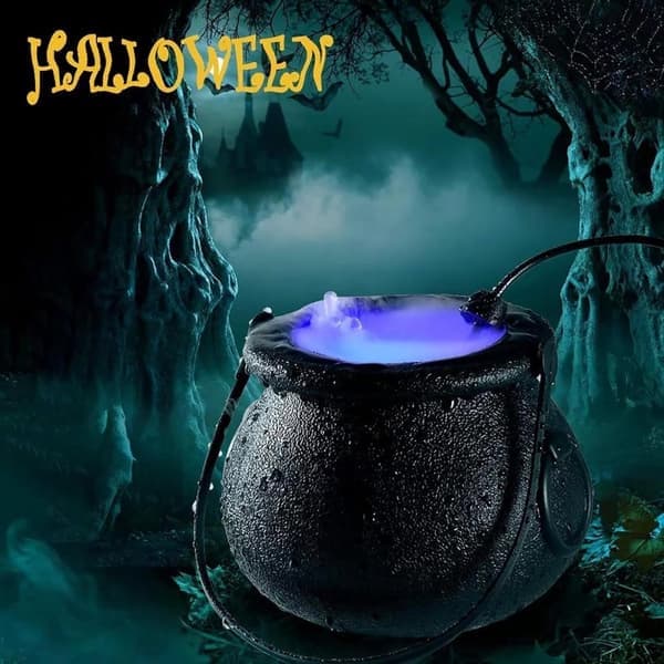 Mini Savukone Kattilassa – LED Halloween-koriste Sumulla & Värinvaihdolla – USB – Musta