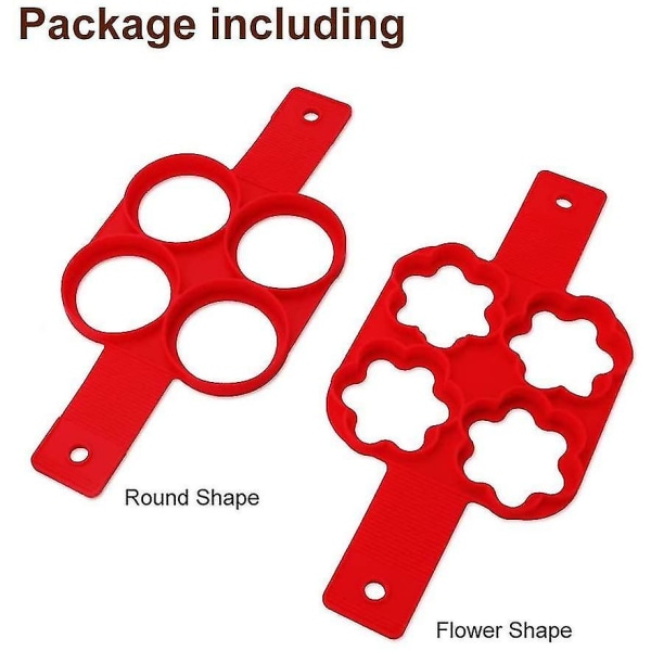 4 stk. Non-stick Silikon Egg Ring Pankakeform, Omelett Egg Ring