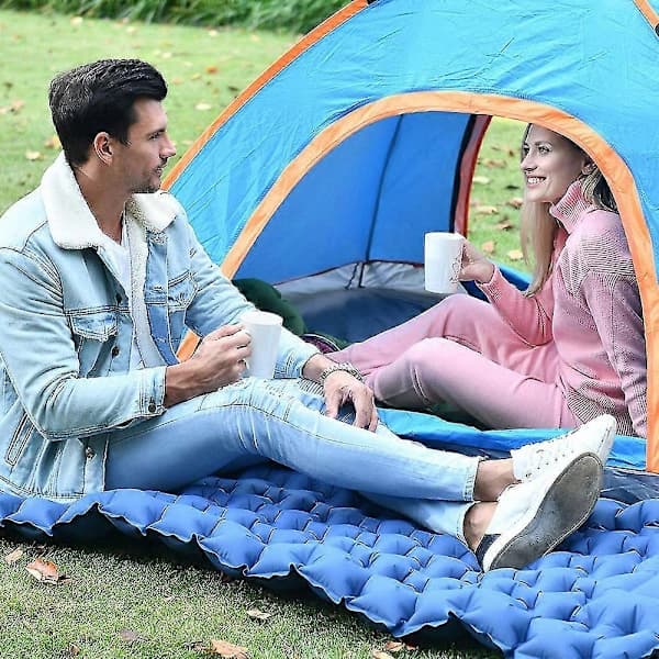 Ultralätt Sovsäcksdyna med Inbyggd Kudde, Uppblåsbar Camping Blå
