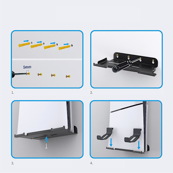 Veggmontert brakett for PS5 Slim med dobbel kontrollerholder, metallveggmontert basestativ, arrangør, oppbevaringsheng for PS5 Slim