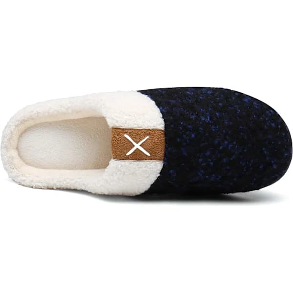Härtofflor Memory Foam Komfort Fuzzy Plyschfoder Slip On Inomhus Utomhus Hem Skor (Marinblå, 43-45)