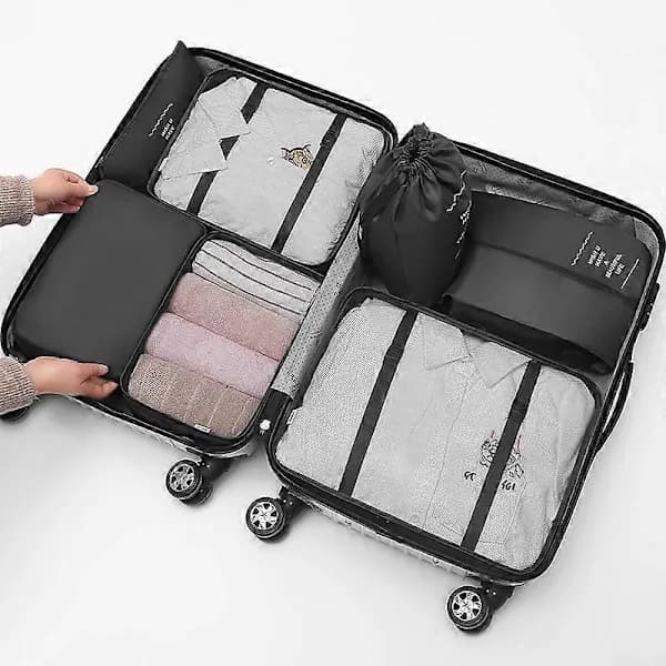 Reisepakkekuber, Multifunksjonelle 9 stk/sett Bagasjearrangør Vanntett Kompresjonspose Essential Bag Svart
