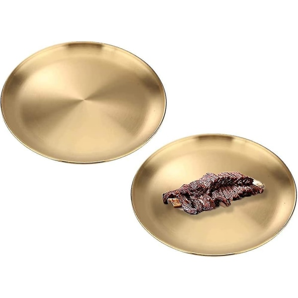 2 Pieces Of Service Tray, Round Metal Tray, Tray Decorative, Goes To The Dishwasher The Campsite, The Picnic (gold)