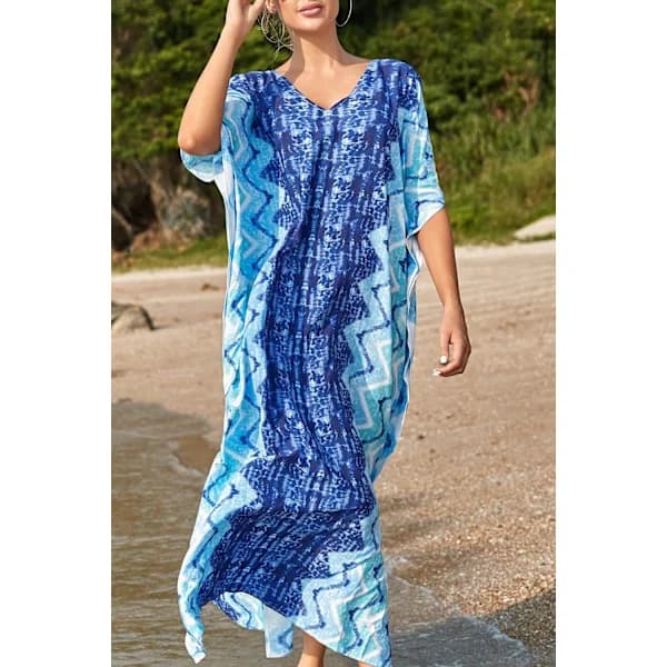 Kvinders trykte Kaftan Maxi strandkjole En størrelse