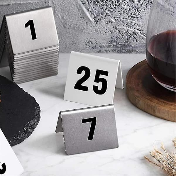 25 bordnumre i rustfrit stål med stabil base - alsidig nummerplade til restaurant, hotel, café 1 til 25