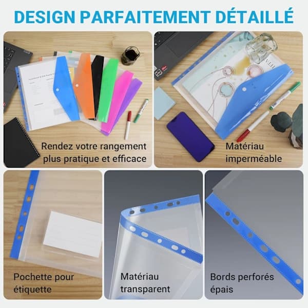 HA~12 A4 Transparent Plastlomme Kraftig Perm, 6 Farger 2cm Forlengelse, 11 Ringhull