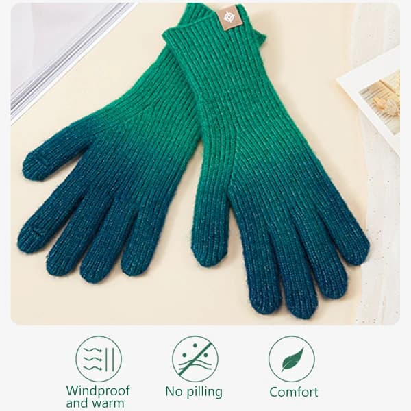 Dame Vinter Touchscreen Uld Magiske Handsker Varme Strikkede Touchscreen Gradient Farve Åbne Fingerhandsker Foret til Kvinder Grøn