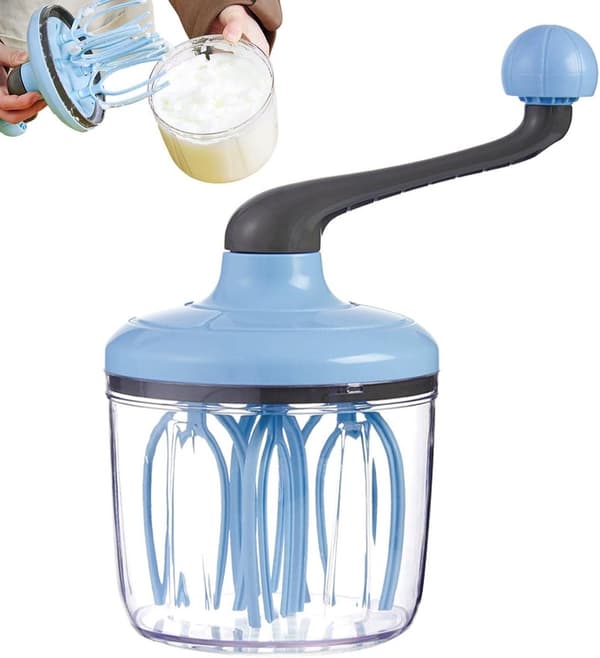 Manuell Eggevisp, Roterende Visp Med Sklisikker Base, Avtakbart Håndtak, For Hjemmebaking, Krem, Egg Og Sauser, Blå, 1000 ml