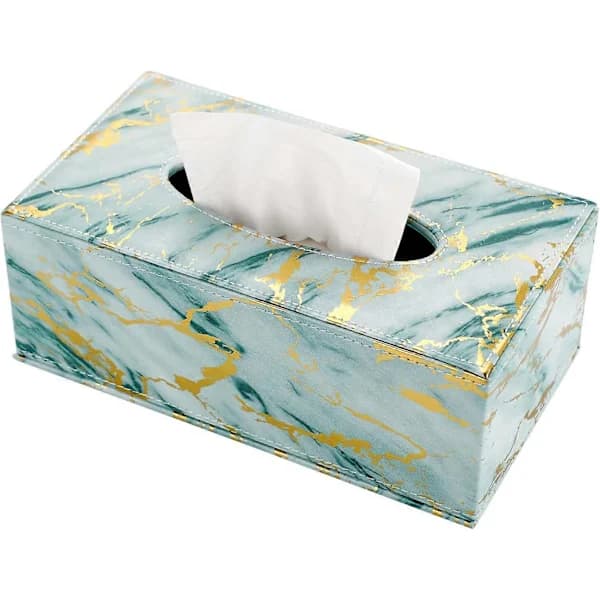 HA~Rektangulær Tissue Box i Lær, Grønn Marmor