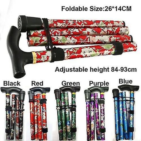 /HH/Hopfällbar käpp Justerbar gåkäpp i aluminium med blommor F Blå