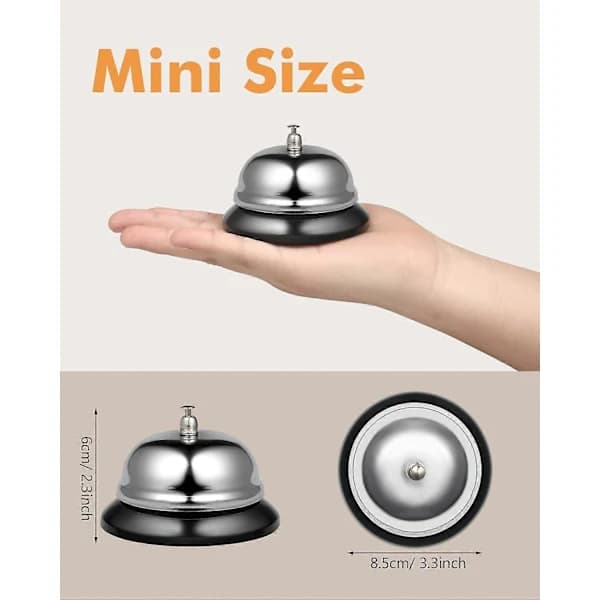 Reception Bell Diskar, 8,5 cm Diameter, Krom Kök Ringklocka, Helt Metallkonstruktion, Skrivbordsringklocka för Hotell, Skolor, Restauranger, Ho...