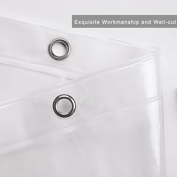 Extra Långt 180x200cm Transparent Duschdraperi, Transparent PVC-foder