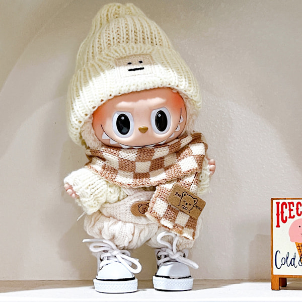 [HH]Labubu V1 Dockkläder 17cm Tumlar Hoodie Outfit Kostym Blind Box Popmart ToNot Original White sweater set