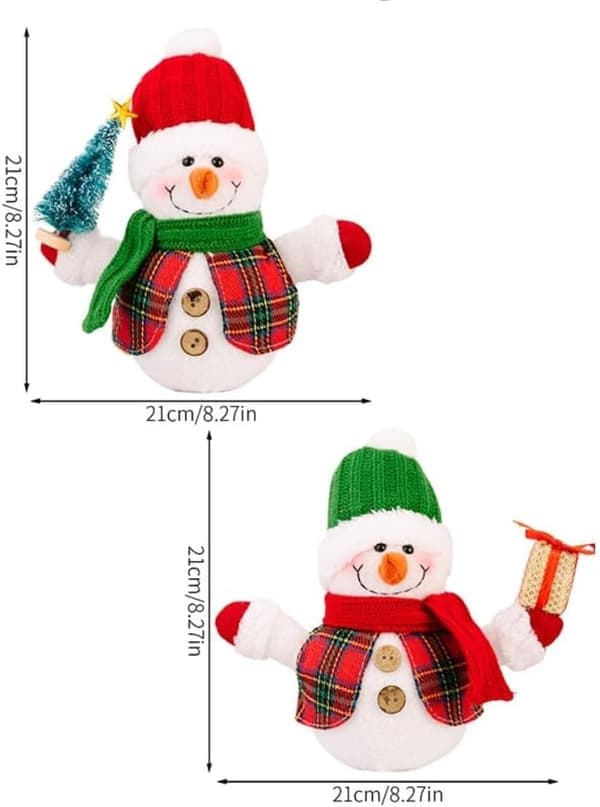 2-pack Lighted Snowman Dolls - Christmas Decorations with LED Lights, Soft Fabric and PVC, for Table, Shelf and Party