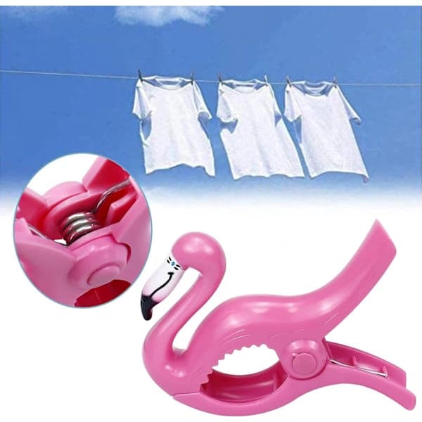 2-pack Flamingo Handduksklämmor, Starka Handduksklämmor för Strandstolar