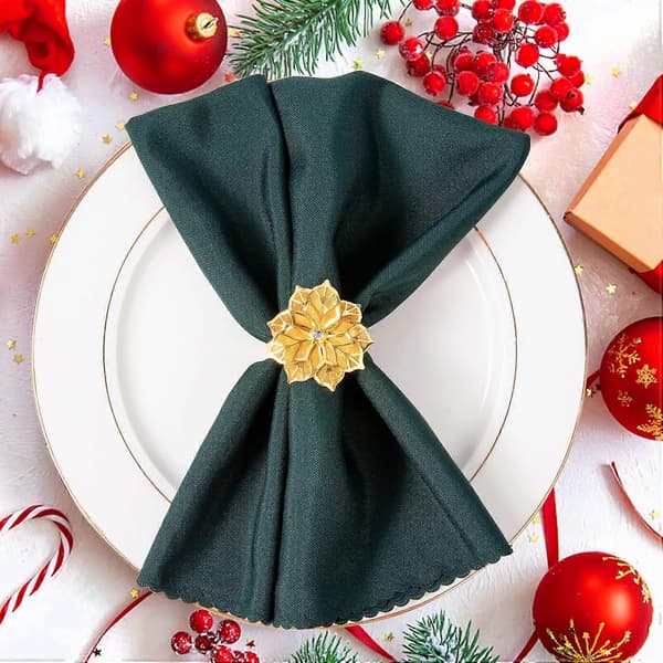 {HH} Juleservietringe - Guldblomstservietholdere til festlig middag, bryllup, spisebordsdekoration (sæt med 8)