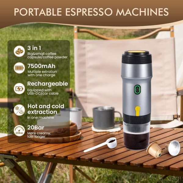 Portable Coffee Maker 20 Bar, 3-in-1 Electric Coffee Machine with Fast Heating for Camping