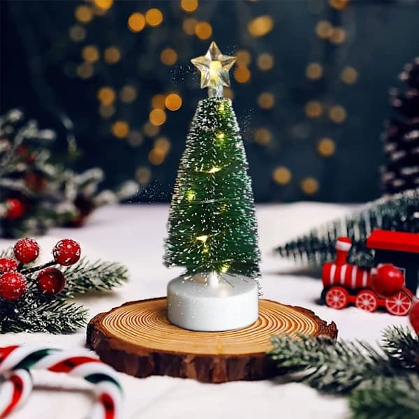 HA-3 st Mini Christmas Trees with Lights - Artificial Christmas Trees with LED String Lights for Christmas Decoration